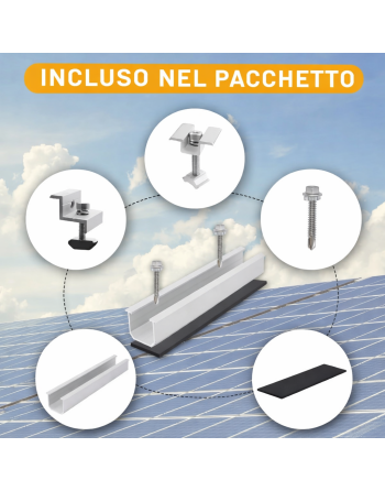 Kit di Montaggio per 4 Pannelli Fotovoltaici | Staffe, Binari e Accessori per Installazione su Tetto