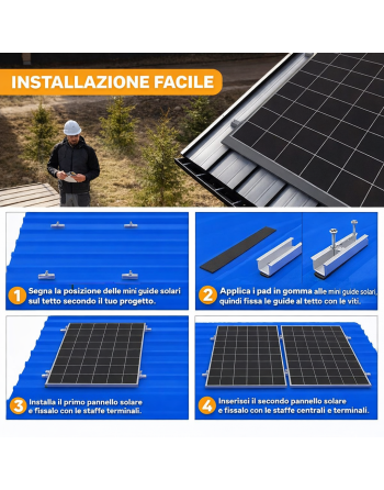 Kit di Montaggio per 4 Pannelli Fotovoltaici | Staffe, Binari e Accessori per Installazione su Tetto
