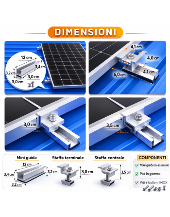Kit di Montaggio per 4 Pannelli Fotovoltaici | Staffe, Binari e Accessori per Installazione su Tetto
