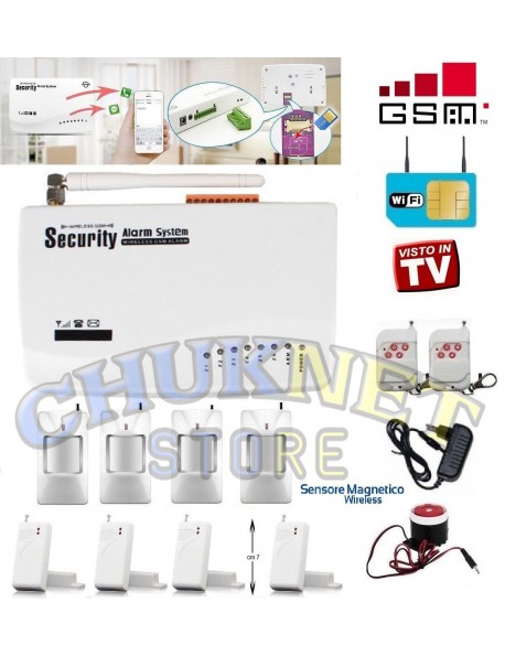 ANTIFURTO ALLARME CASA KIT COMBINATORE GSM WIFI SENZA FILI SCHEDA SIM CELLULARE