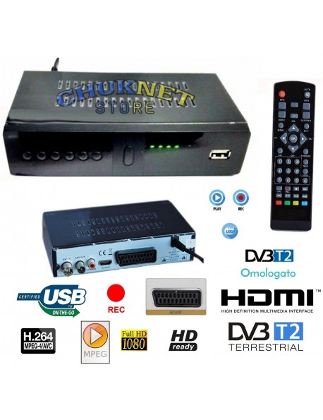 DECODER DIGITALE TERRESTRE RICEVITORE DVB-T2 HDMI 1080P TV SCART REG PVR HD
