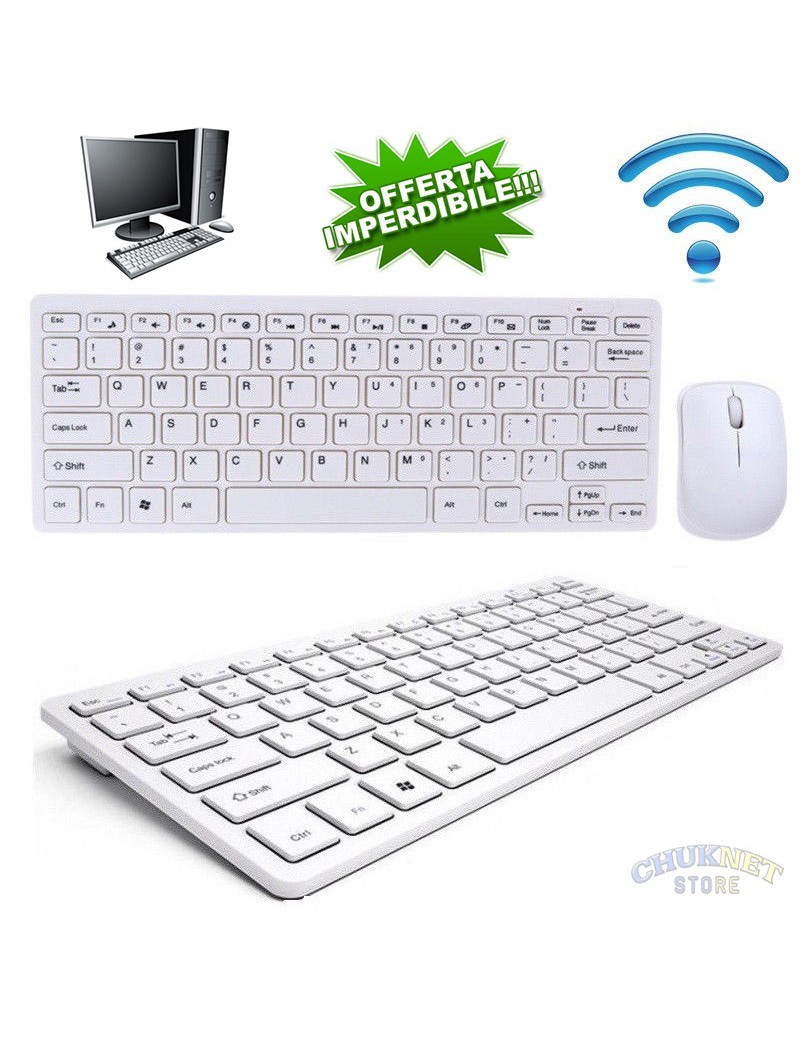 KIT MOUSE E TASTIERA WIRELESS PER PC COMPUTER WIFI KEYBOARD SENZA FILI