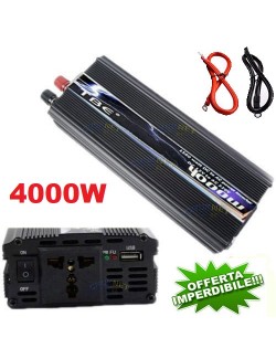 INVERTER 4000W WATT 12V 220V TRASFORMATORE AUTO CAMPEGGIO BARCA PC PRESA USB SG POWER ONDA SINUSOIDALE