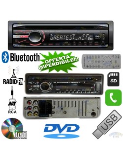 AUTORADIO 1DIN CD DVD MP3 AUX USB SD VIVAVOCE BLUETOOTH STEREO AUTO LETTORE 52W X4 FRONTALINO ESTRAIBILE