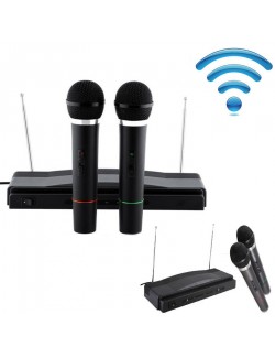 KIT COPPIA MICROFONI KARAOKE WIRELESS CON CENTRALINA VHF BICANALI PROFESSIONALI CANTA SENZA FILI