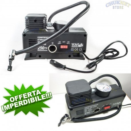 COMPRESSORE AD ARIA PORTATILE POTENZA 250 PSI ATTACCO CORRENTE A 12V