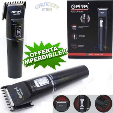 RASOIO UOMO ELETTRICO IMPERMEABILE RICARICABILE TAGLIA RASA BARBA CAPELLI GEMEI GM-6032