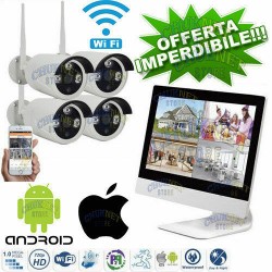 KIT VIDEOSORVEGLIANZA IP WIRELESS NVR 4 CANALI 4 TELECAMERA WIFI MONITOR 10