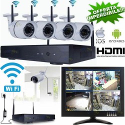 KIT VIDEOSORVEGLIANZA WIRELESS NVR 4 CANALI 4 TELECAMERA IP WIFI+NVR+MONITOR 10