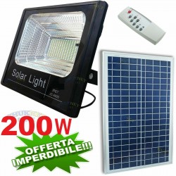 FARO FARETTO 200W LED PANNELLO ENERGIA SOLARE FOTOVOLTAICO CREPUSCOLARE BATTERIA