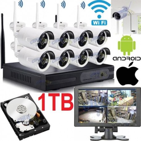 KIT VIDEOSORVEGLIANZA WIRELESS NVR 8 CANALI 8 TELECAMERA WIFI