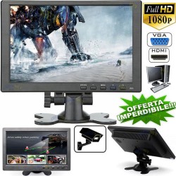 MONITOR VIDEOSORVEGLIANZA PC 10.1 POLLICI 1080P FULL HD LCD VGA HDMI BNC USB DVR