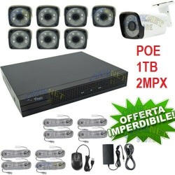 KIT IP POE 8 CANALI NVR 2 MPX VIDEOSORVEGLIANZA H264 CLOUD HD 1TB TELECAMERE LAN