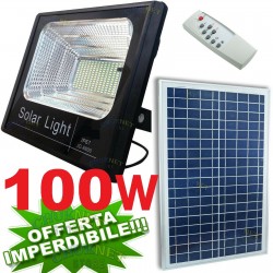 FARO FARETTO 100W LED PANNELLO ENERGIA SOLARE FOTOVOLTAICO CREPUSCOLARE BATTERIA