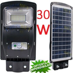 LAMPIONE STRADALE 30W FOTOVOLTAICO PANNELLO SOLARE FARO LED ESTERNO FARETTO LUCE