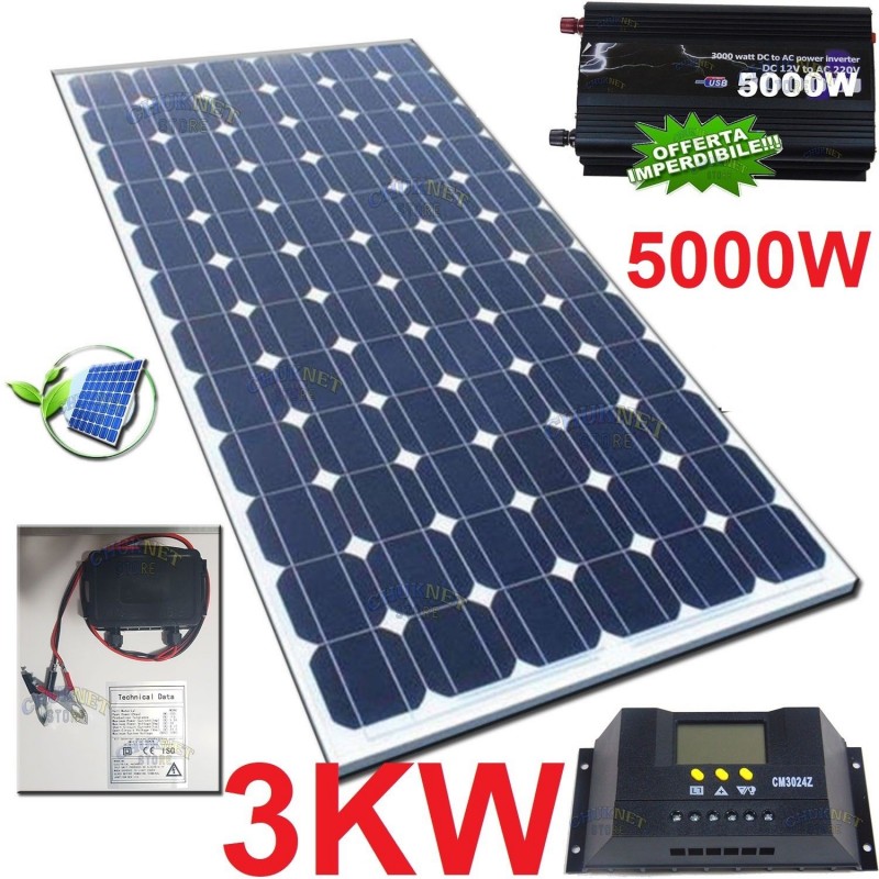 KIT FOTOVOLTAICO 3KW INVERTER 5000W PANNELLO ENERGIA SOLARE 300W