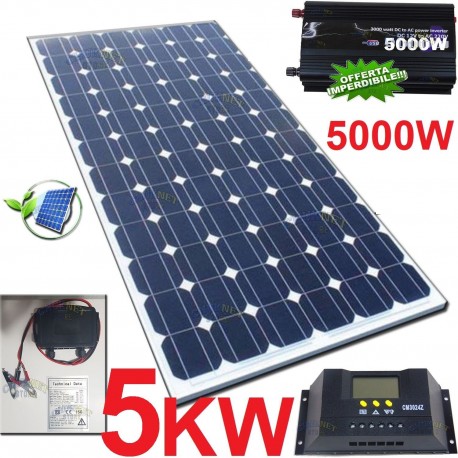 KIT FOTOVOLTAICO 5KW GIORNALIERO INVERTER 5000W PANNELLO ENERGIA SOLARE 500W