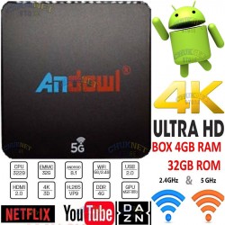 SMART TV BOX ANDROID 8.1 4K 4GB RAM 32GB ROM IPTV 5G ANDOWL Q-M6 DUAL BAND KODI