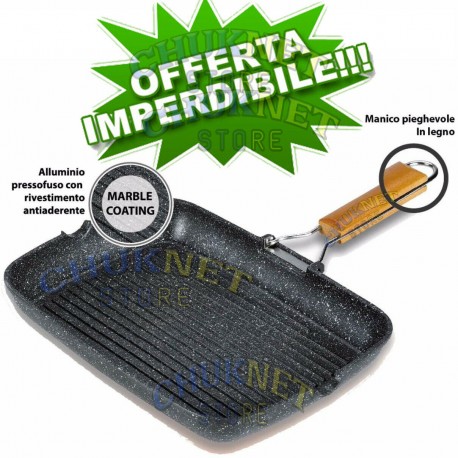 BISTECCHIERA IN PIETRA 36CM ANTIADERENTE INDUZIONE PIASTRA GRIGLIA PADELLA GRILL