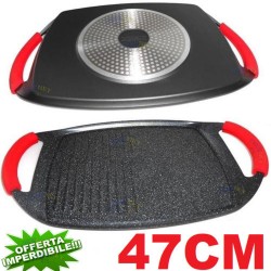 PIASTRA BISTECCHIERA INDUZIONE RIVESTIMENTO MARMO PIETRA ANTIADERENTE GRILL 47CM