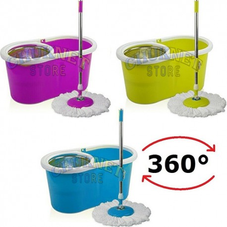 SECCHIO MOCIO MOP ROTANTE CESTELLO IN ACCIAIO MICROFIBRA ROTELLE RUOTE 360°  - Chuknet Store