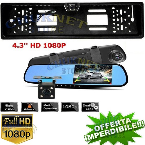 KIT PORTATARGA CON TELECAMERA SPECCHIETTO RETROVISORE MONITOR 4.3\