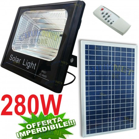 FARO FARETTO 280W LED PANNELLO ENERGIA SOLARE FOTOVOLTAICO CREPUSCOLARE BATTERIA