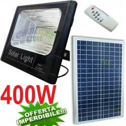 FARO FARETTO 400W LED PANNELLO ENERGIA SOLARE FOTOVOLTAICO CREPUSCOLARE BATTERIA