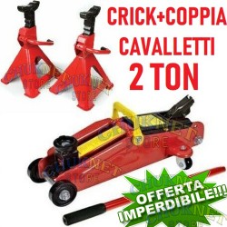 KIT COPPIA CAVALLETTI + CRICK CRIC 2 TONNELLATE IDRAULICO CARRELLO SOLLEVATORE MARTINETTO AUTO OFFICINA