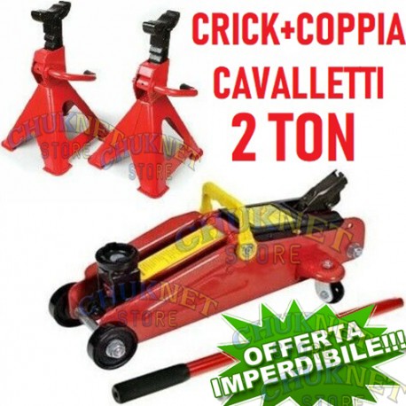 KIT COPPIA CAVALLETTI + CRICK CRIC 2 TONNELLATE IDRAULICO SOLLEVATORE