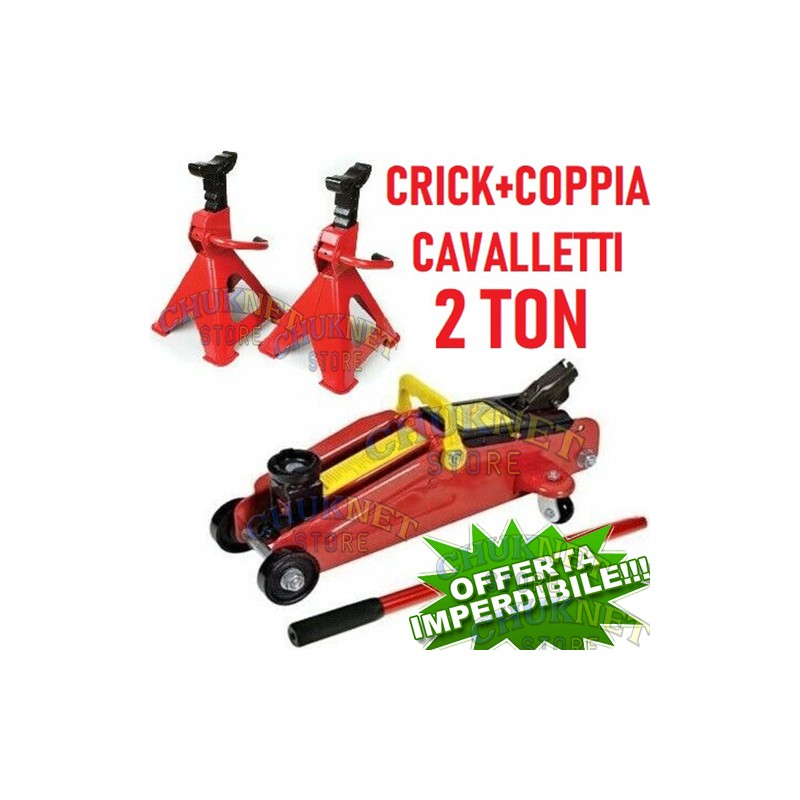 KIT COPPIA CAVALLETTI + CRICK CRIC 2 TONNELLATE IDRAULICO SOLLEVATORE