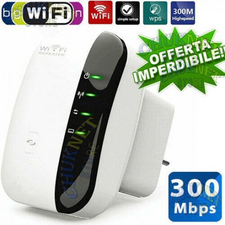 AMPLIFICATORE RIPETITORE SEGNALE WIRELESS WIFI 300MBPS LAN INTERNET