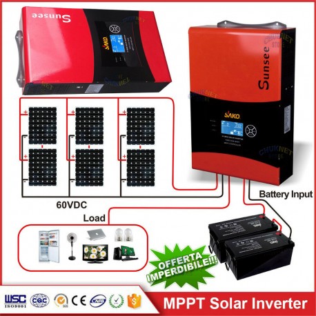 INVERTER 5000W 5KW ONDA PURA SOLARE FOTOVOLTAICO 48V REGOLATORE 4KW MPPT 80A