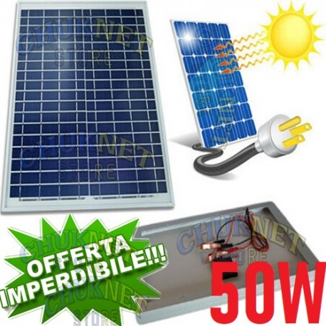 PANNELLO SOLARE 50W FOTOVOLTAICO POLICRISTALLINO WATT 12V BATTERIA CAMPER IMPIANTO CASA