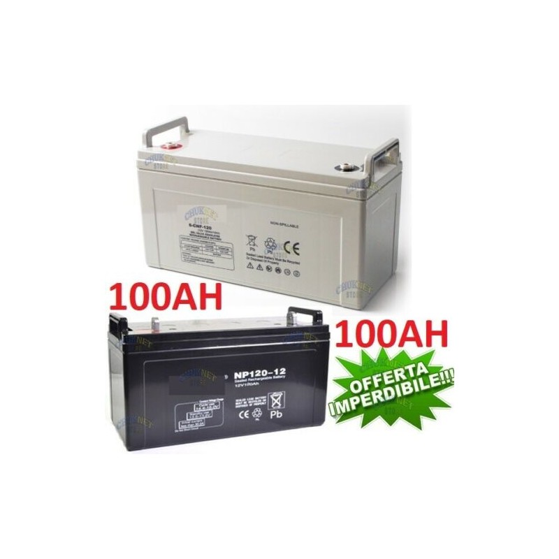 BATTERIA 100AH 12V AGM GEL FOTOVOLTAICO PANNELLI ENERGIA SOLARE CAMPER  NAUTICA