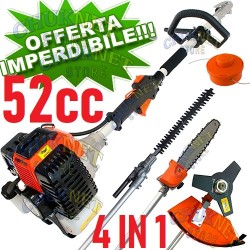 DECESPUGLIATORE TAGLIAERBA TAGLIASIEPI TAGLIARAMI MOTOSEGA 4 IN 1 MOTORE A SCOPPIO 52 CC