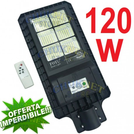 LAMPIONE STRADALE 120W FOTOVOLTAICO PANNELLO SOLARE FARO LED TELECOMANDO ESTERNO