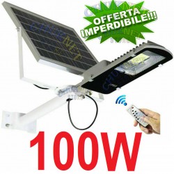 FARO LED LAMPIONE STRADALE 100W LUCE FREDDA CON PANNELLO SOLARE FOTOVOLTAICO STAFFA TELECOMANDO