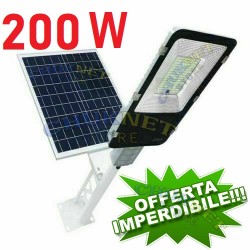 FARO LED LAMPIONE STRADALE 200W LUCE FREDDA CON PANNELLO SOLARE  FOTOVOLTAICO STAFFA TELECOMANDO