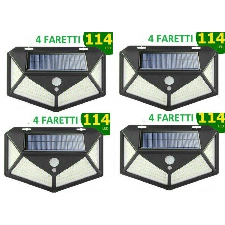 FARO LAMPADA FARETTO 114 LED ESTERNO PANNELLO SOLARE SENSORE DI MOVIMENTO RICARICABILE FOTOVOLTAICO