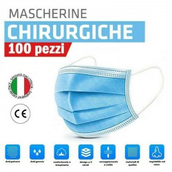 100 MASCHERINE CHIRURGICHE MONOUSO FILTRANTI IN TNT 3 STRATI PROTETTIVI VISO