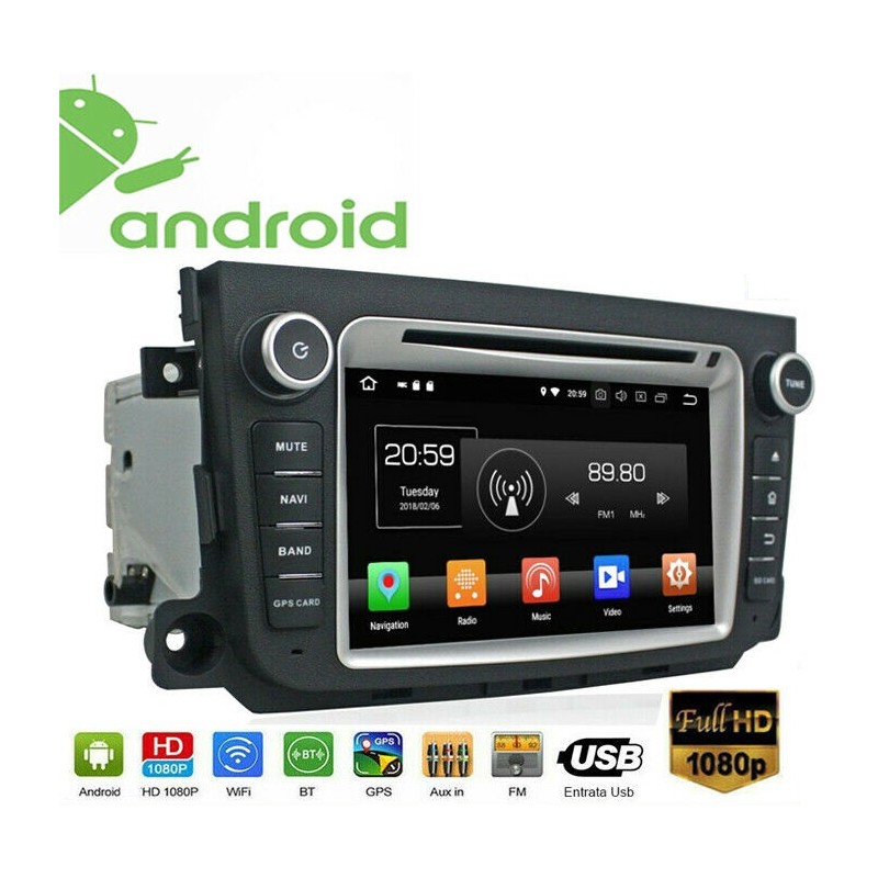 STEREO AUTO ANDROID SMART 451 DAL 2012 AL 2015 2 DIN AUTORADIO GPS WIFI  NAVIGATORE DVD