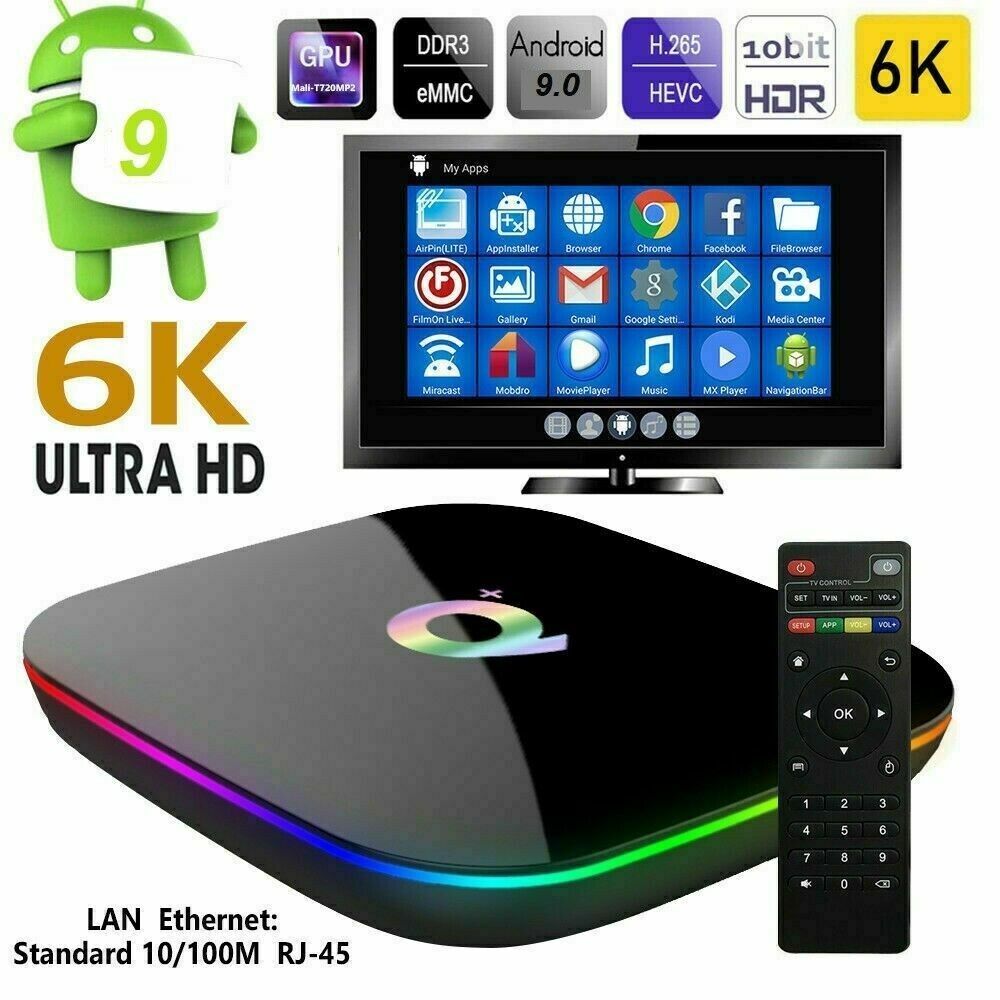 64GB/4GB DDR HDR 4K Wi-Fi in streaming TV BOX TASTIERA di controllo del colore Android 9.0 QBOX 