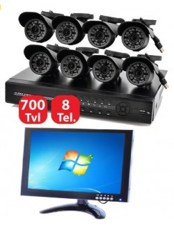 KIT VIDEOSORVEGLIANZA 8 CANALI TELECAMERA INFRAROSSI MONITOR 10