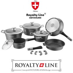 SET BATTERIA PENTOLE PENTOLA PADELLE 14 PEZZI RIVESTIMENTO IN PIETRA LAVICA ROYALTY LINE