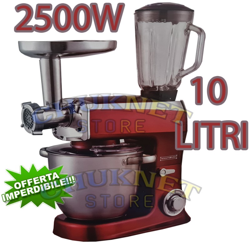 ROBOT DA CUCINA 10 LITRI 2500W IMPASTATRICE PLANETARIA TRITACARNE  FRULLATORE PROFESSIONALE MIXER CUCINA MULTIFUNZIONE 3 IN