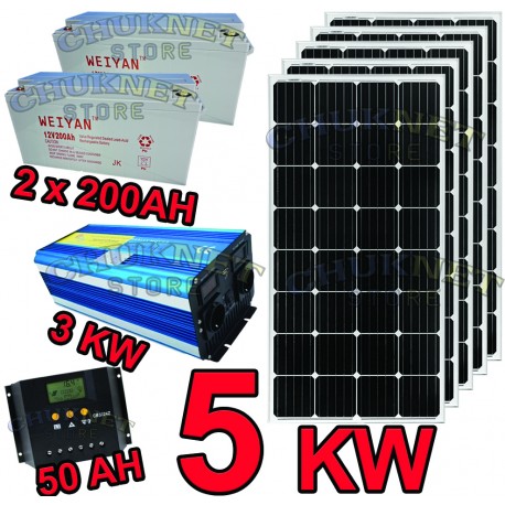 KIT FOTOVOLTAICO 5KW GIORNALIERO INVERTER 3000W PANNELLO ENERGIA BATTERIA 400AH