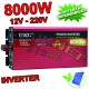 INVERTER 8000W WATT 12V 220V FOTOVOLTAICO PANNELLI SOLARI TRASFORMATORE AUTO CAMPEGGIO BARCA PC PRESA USB SG POWER ONDA