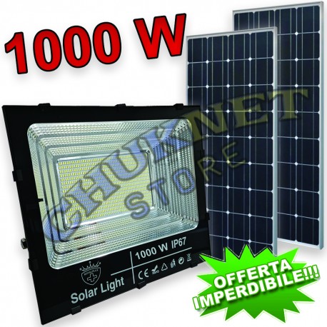 FARO FARETTO 1000W LED PANNELLO ENERGIA SOLARE FOTOVOLTAICO CREPUSCOLARE BATTERIA