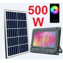 FARO FARETTO RGB 500W LED BLUETOOTH PANNELLO ENERGIA SOLARE FOTOVOLTAICO CREPUSCOLARE BATTERIA